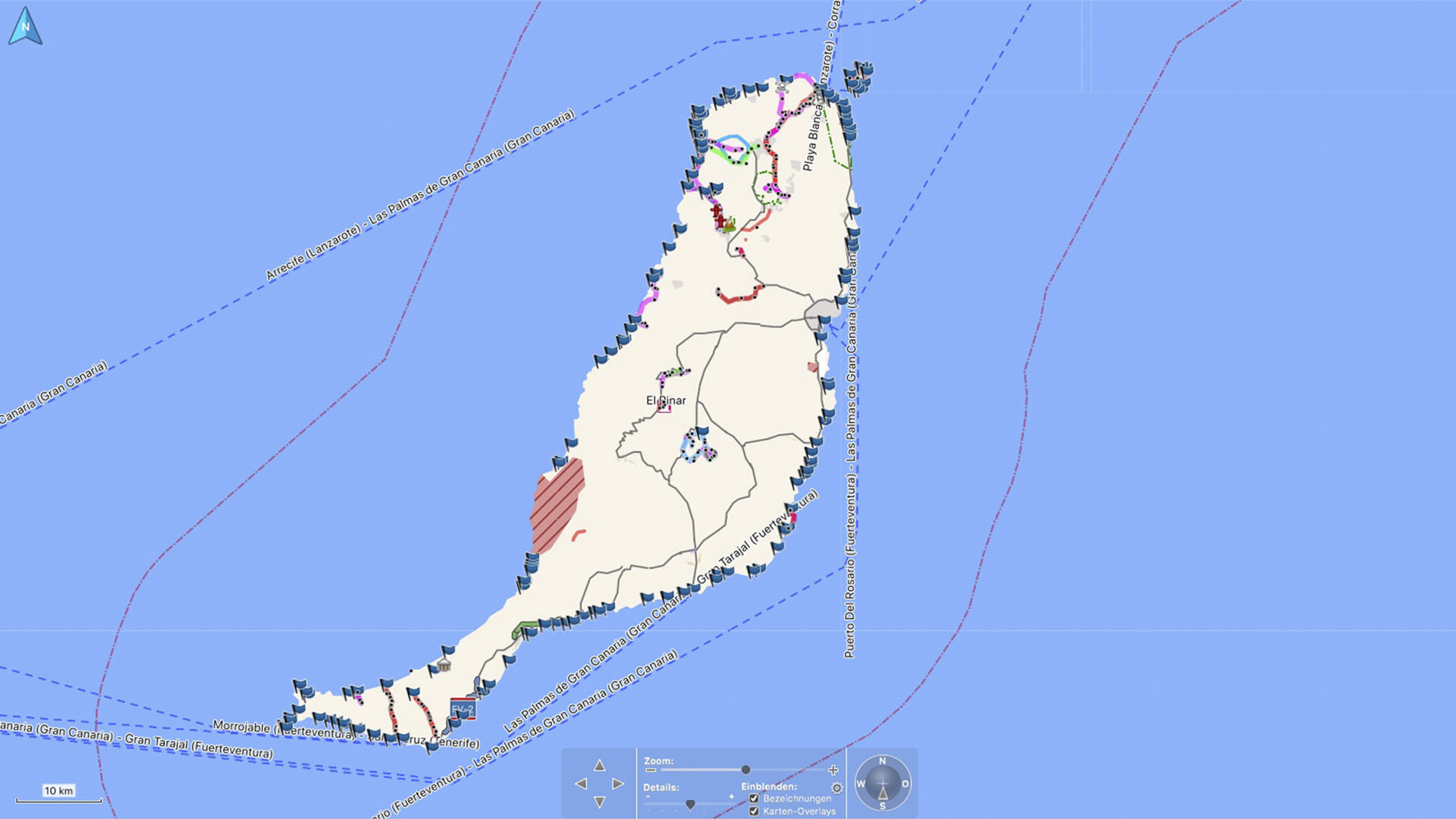 Fuerteventura Karte der Straende: Die gesamte Insel Fuerteventura im Ueberblick.
