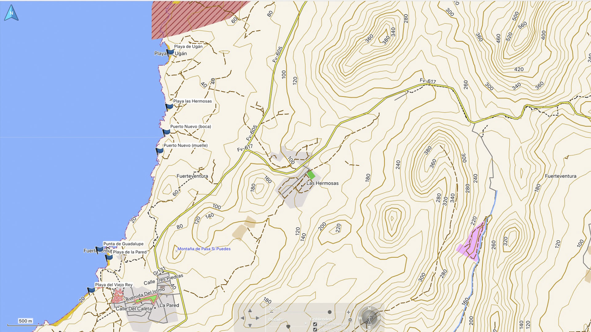 Fuerteventura Karte der Straende: Die Strände von La Pared.