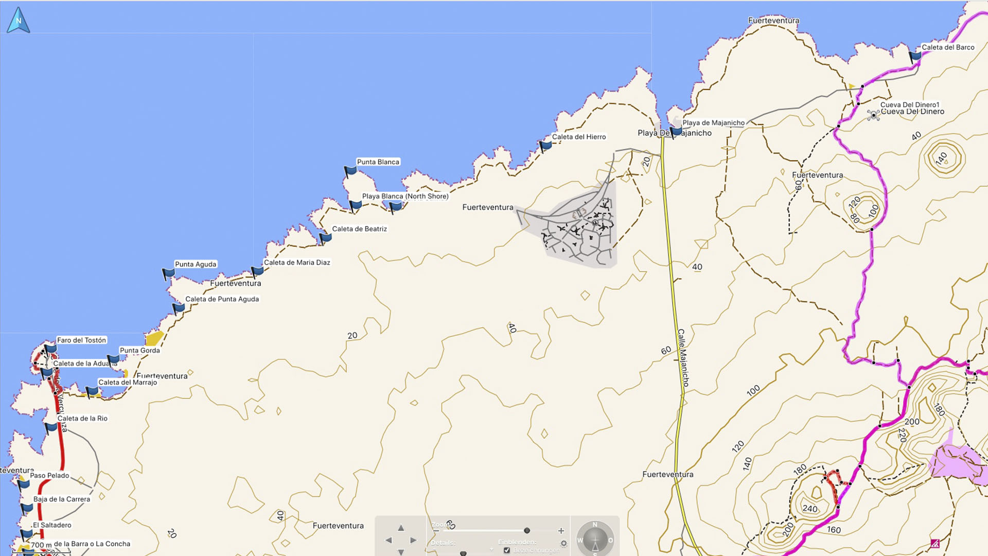 Fuerteventura Karte der Straende: Die Strände Strände des North Shore.