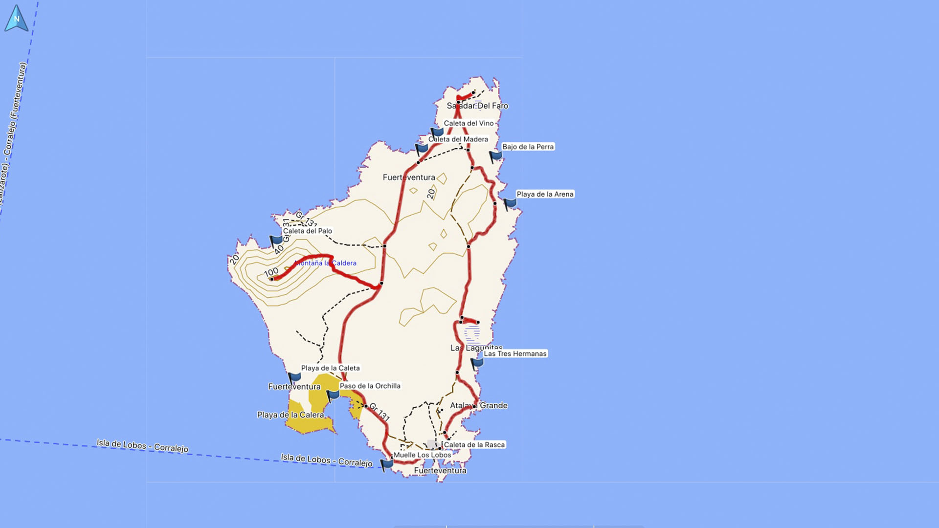 Fuerteventura Karte der Straende: Die Insel Ilsa de Lobos.