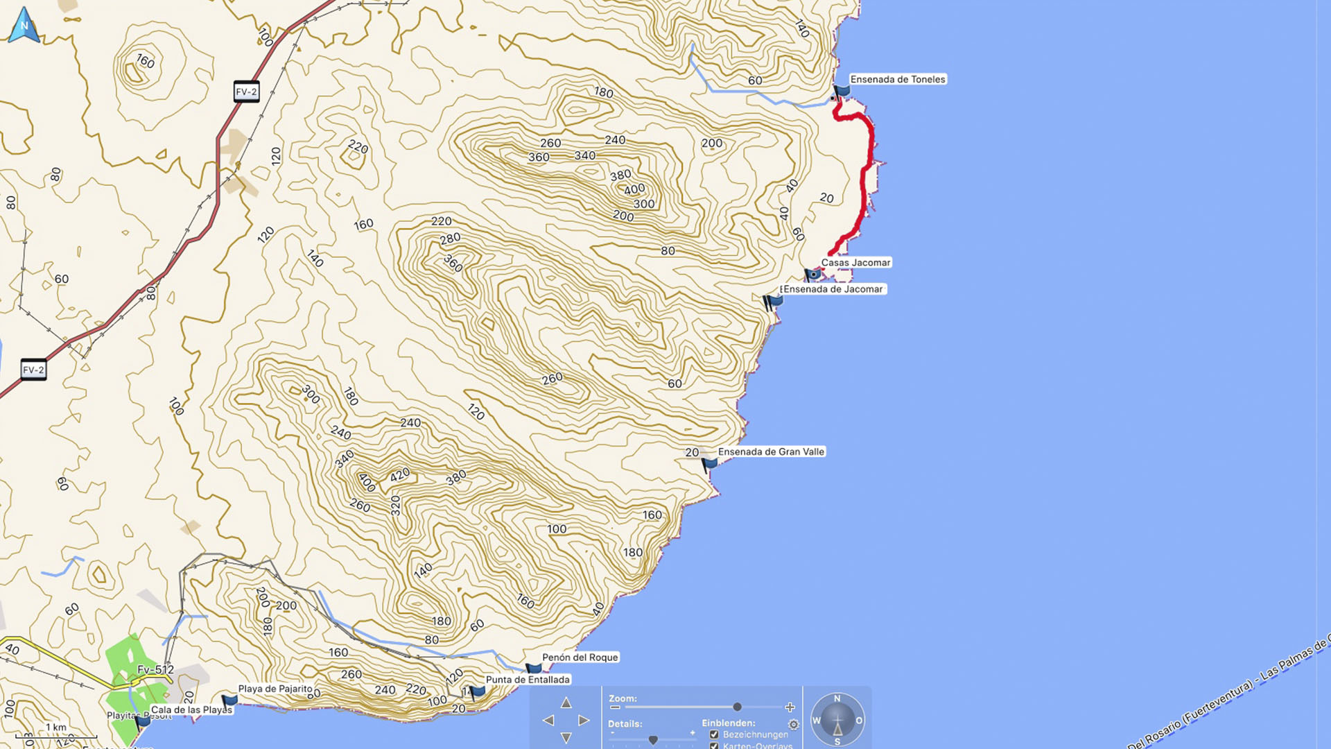 Fuerteventura Karte der Straende: Die Strände des Naturparks Cuchillos de Vigan.