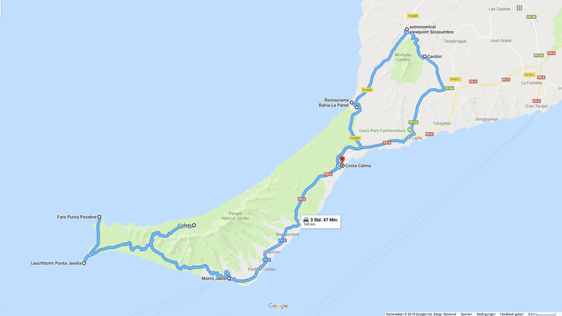 Fuerteventura Inselrundfahrt Südschleife – Route.