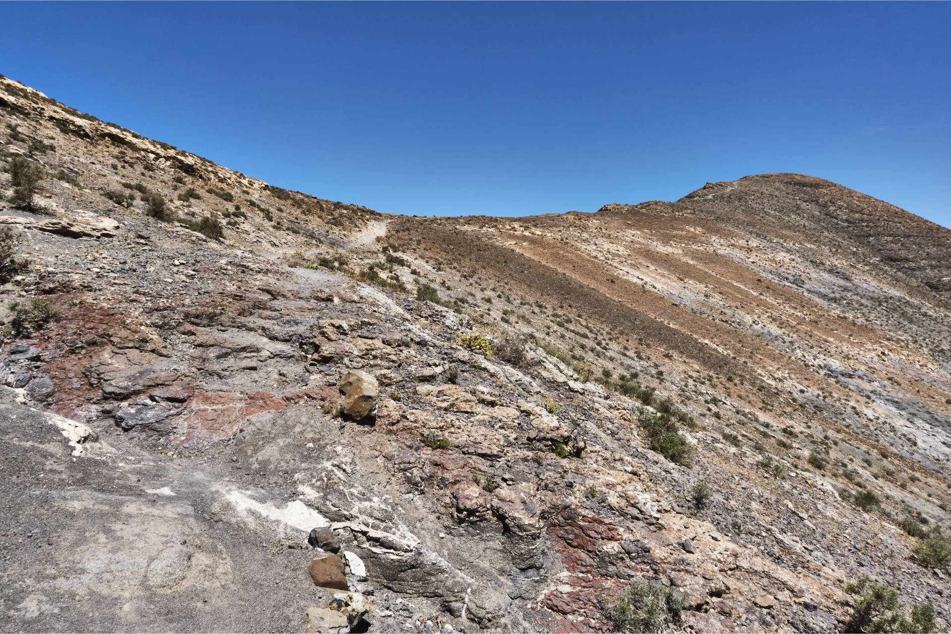 Durch das Valle de Tetir Richtung Westen zum namenlosen Pass zwischen Morro de Facay (520m) und Morro de Cagadas Blandas (525m).