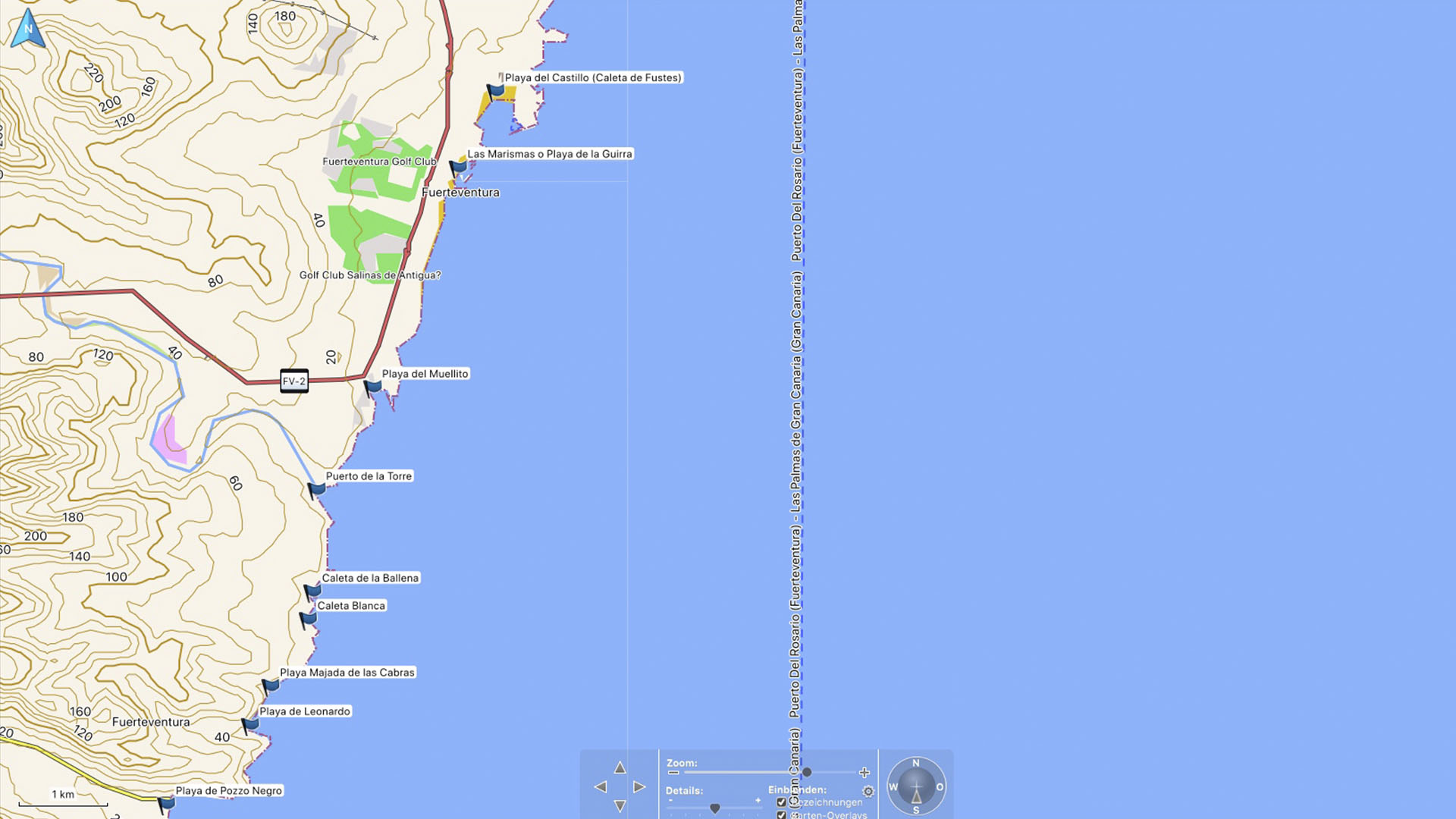 Fuerteventura Karte der Straende: Die Strände Caleta de Fuste – Pozo Negro.