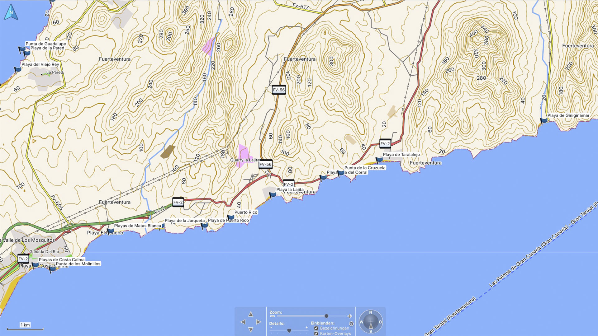 Fuerteventura Karte der Straende: Die Strände Giniginamar - Costa Calma.