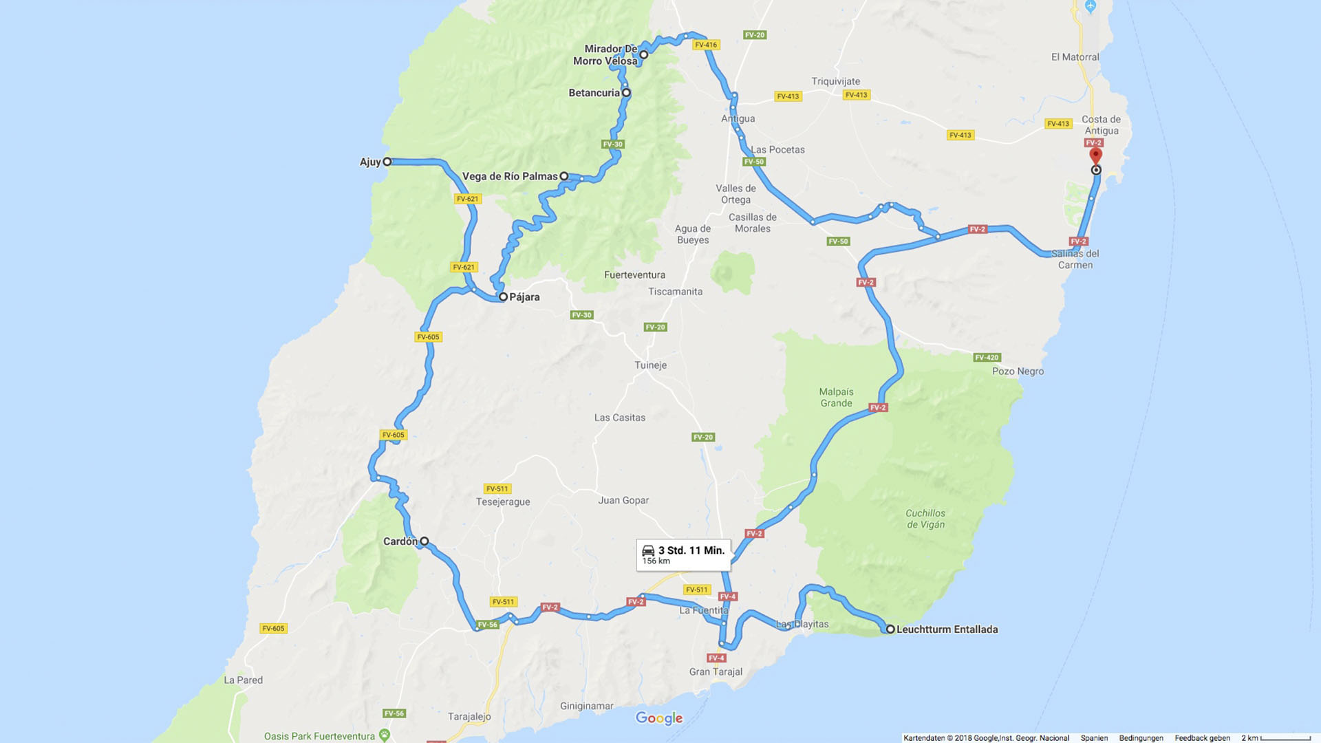 Fuerteventura Inselrundfahrt Zentralmassiv – Route.