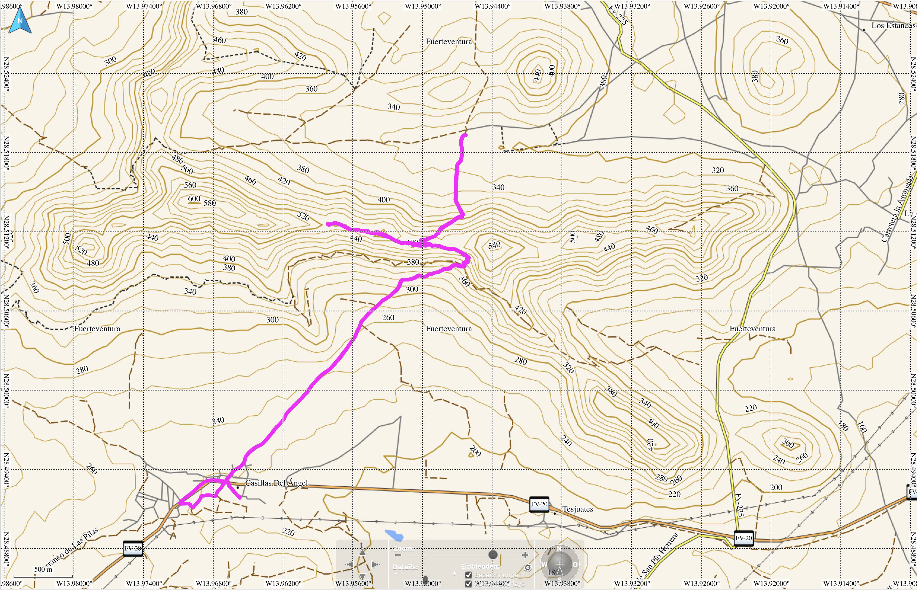 Trail Tetir - Casillas del Ángel über den Bergrücken um den Pico de Fortaleza (601 m).