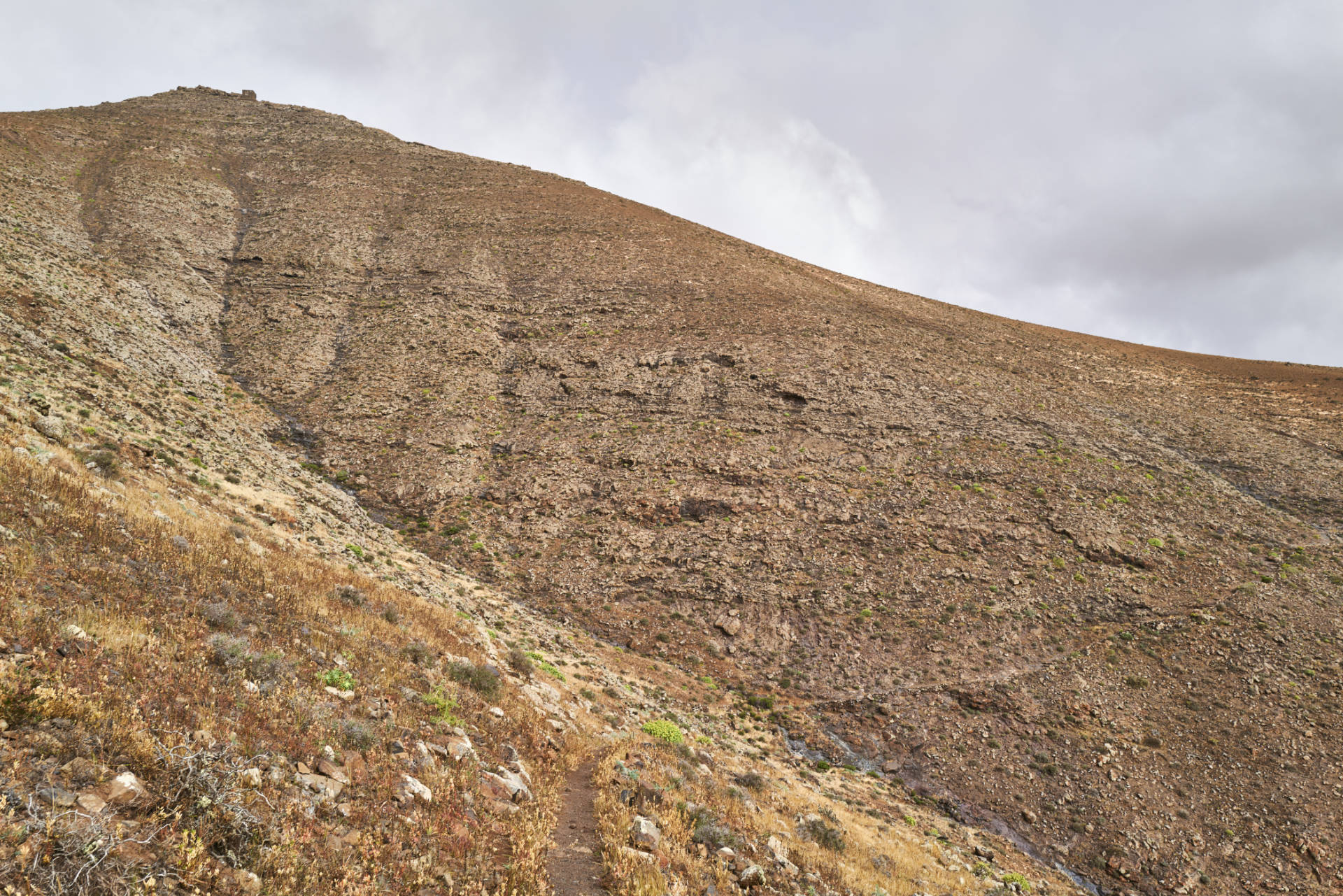 An den Flanken des Montaña de la Muda (691m) über dem Barranco de Valhondo Richtung Pass Degollada el Renegado (519m).