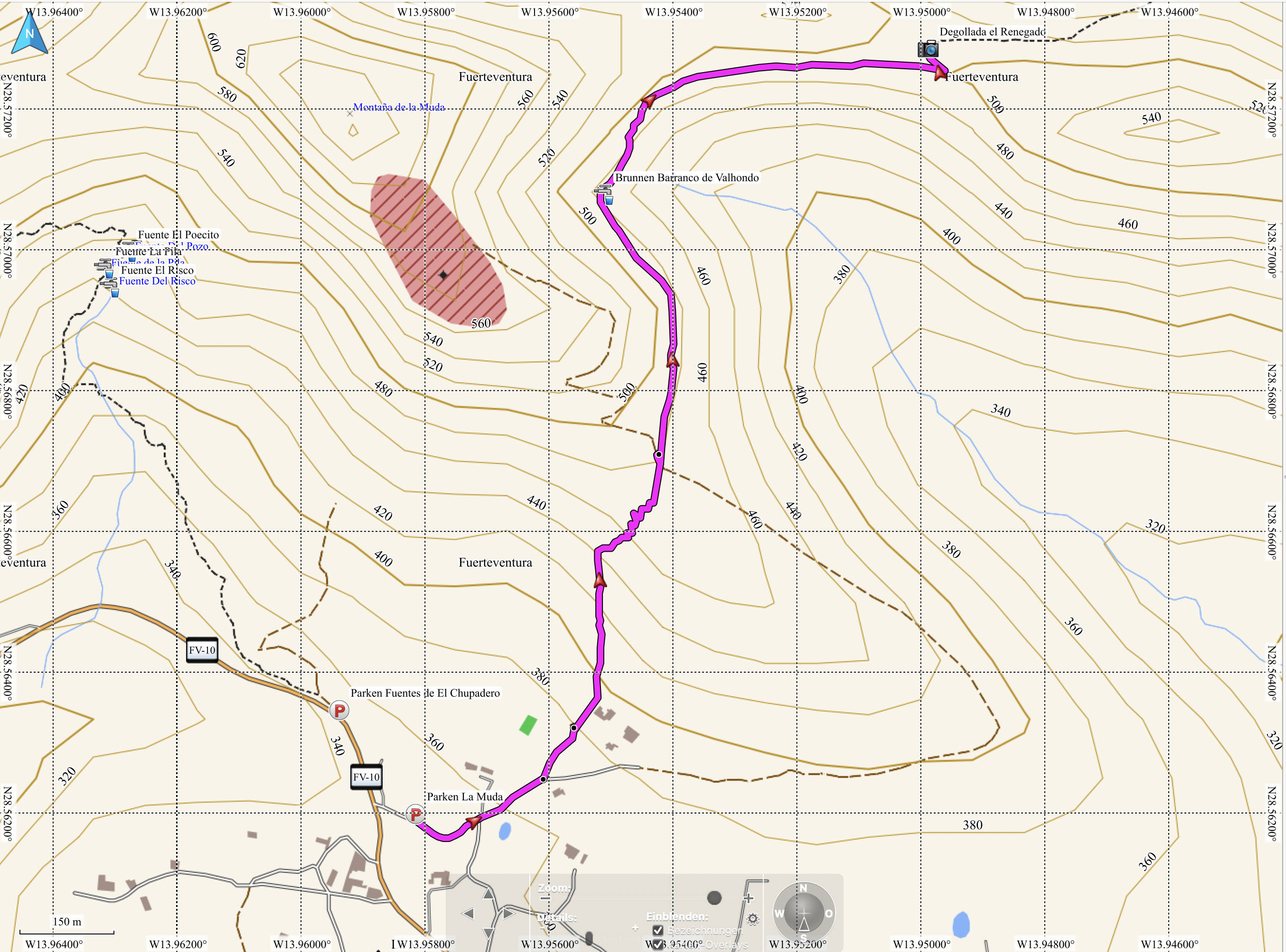 Von La Matilla auf den Degollada el Renegado Fuerteventura – Track Verlauf (CCL: OSM Topo Canary Islands).