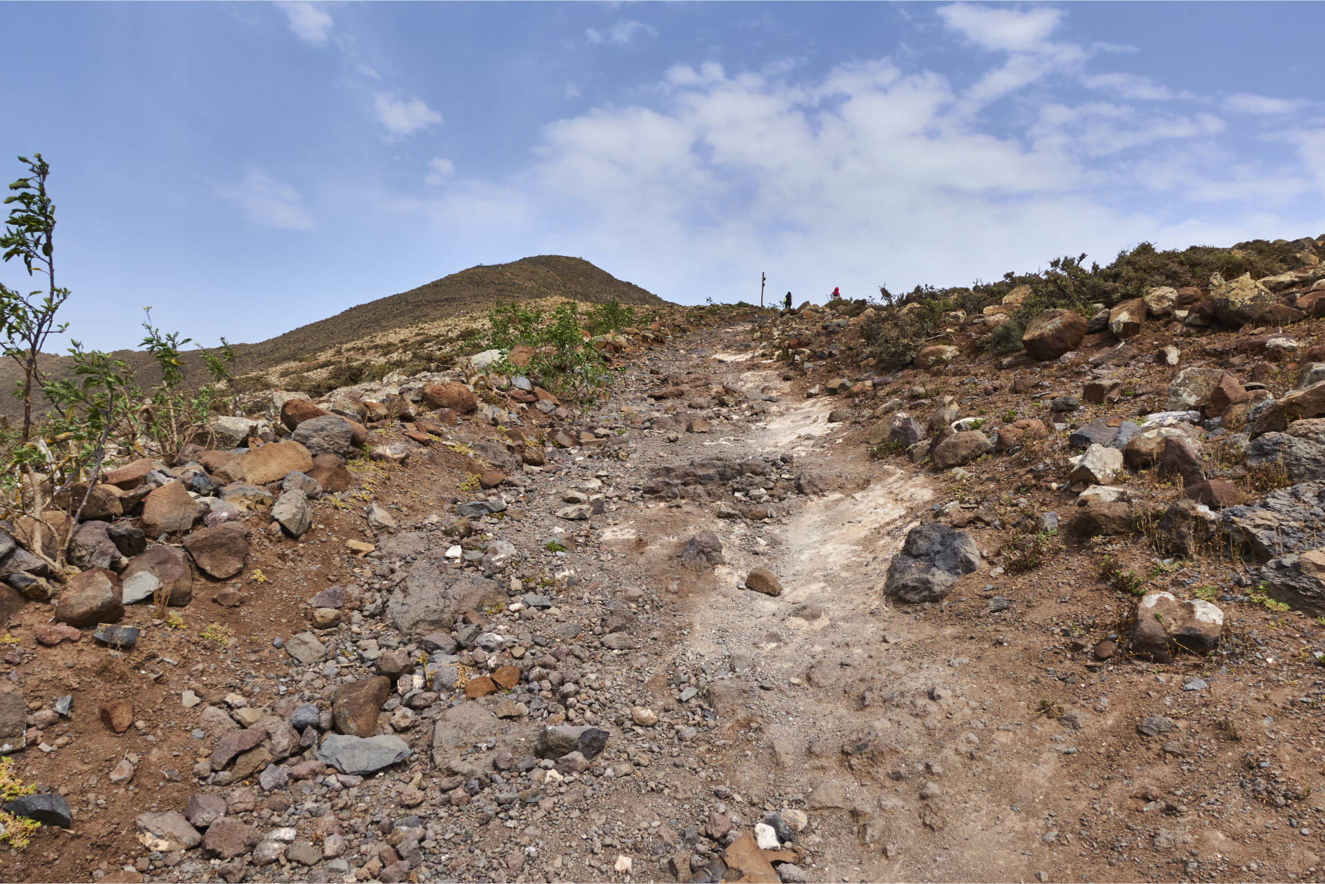 Der Jeepweg wird schlechter und steiler, endet an einem Wegweiser auf 607m, ein guter Wanderweg leitet zum Pico de la Zarza.