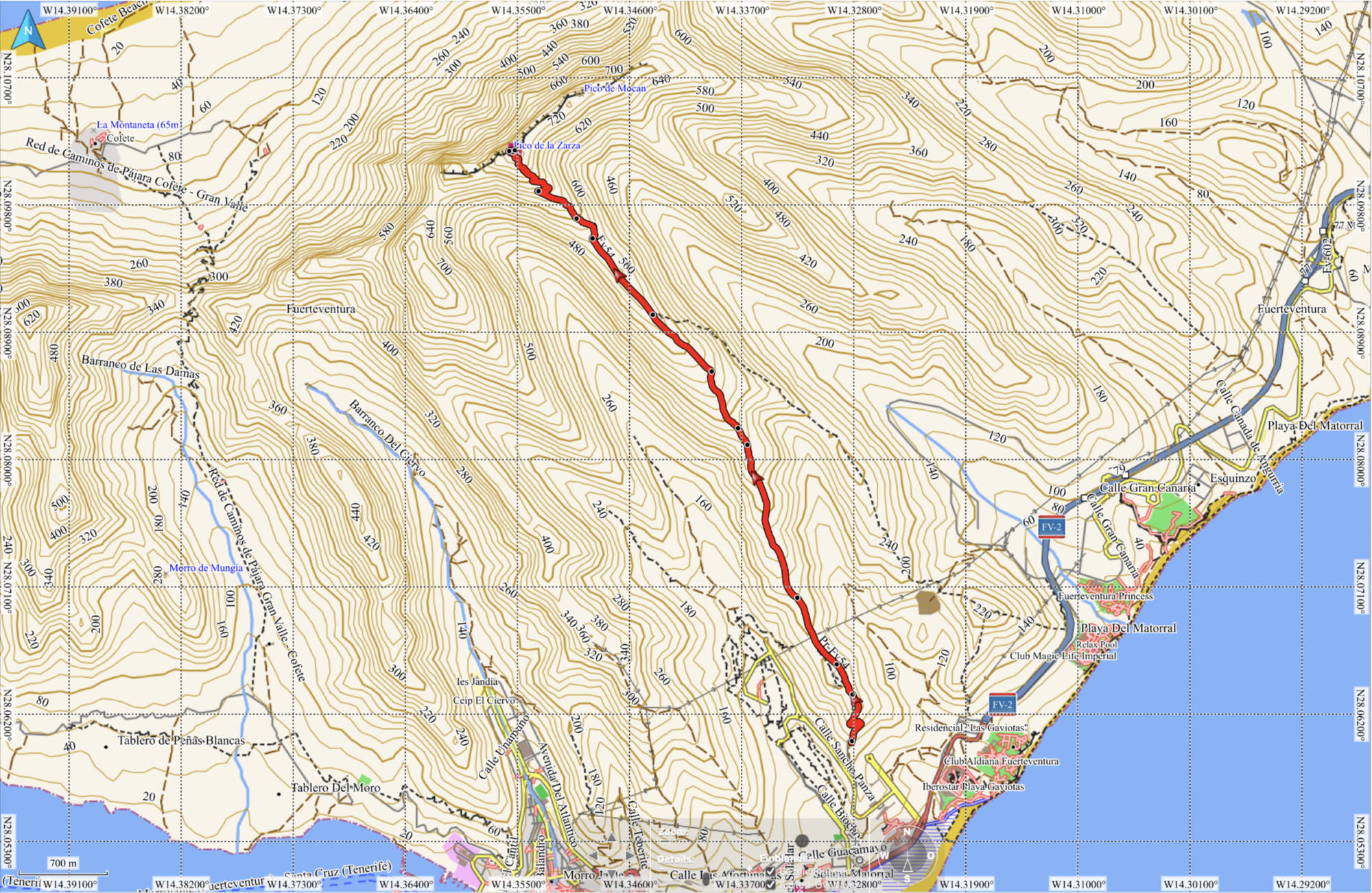 Die Route auf den Pico de la Zarza (807m) Jandía Fuerteventura.