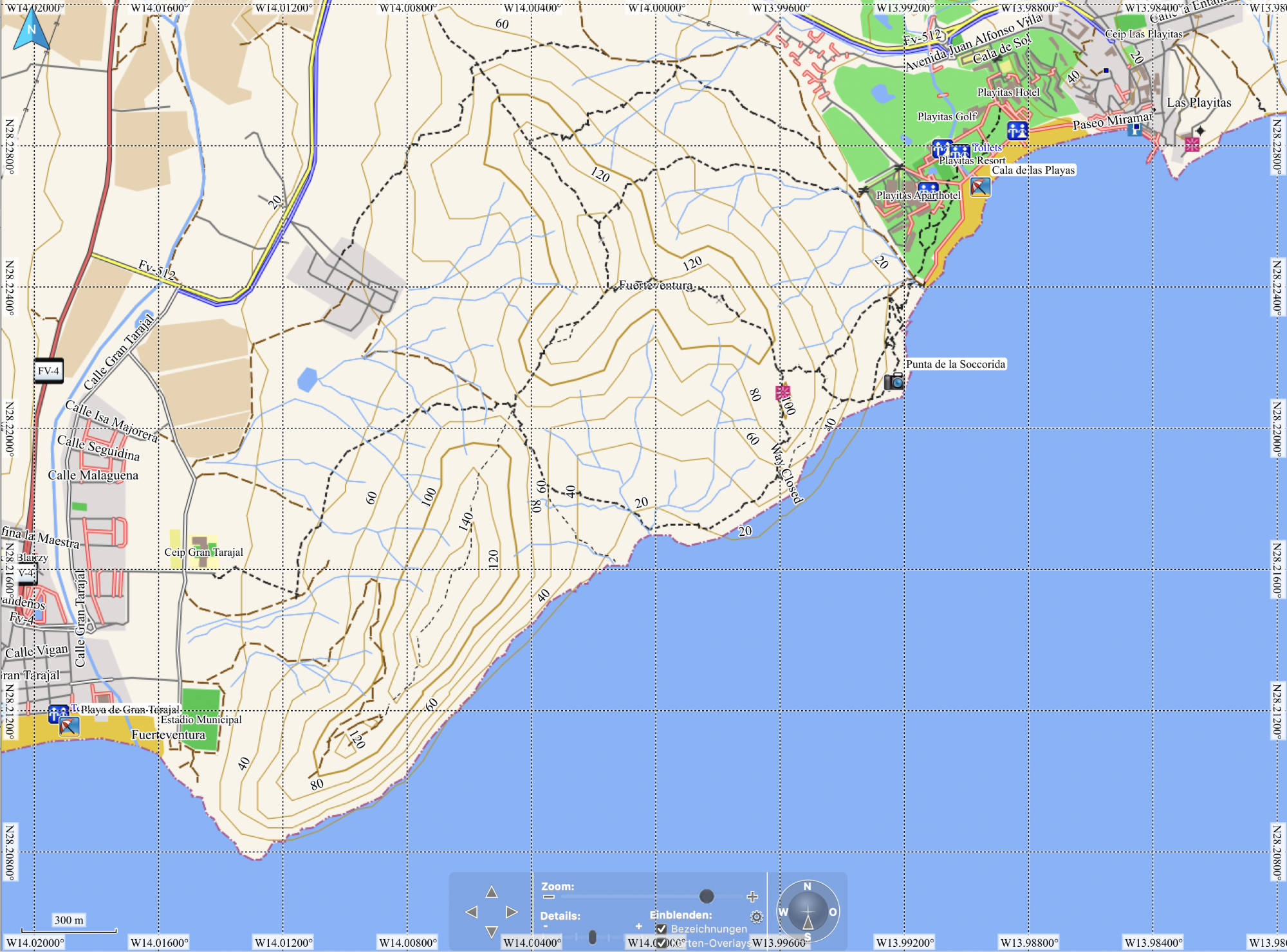 Karte Süd: Peñón del Roque Fuerteventura (CCL: OSM).
