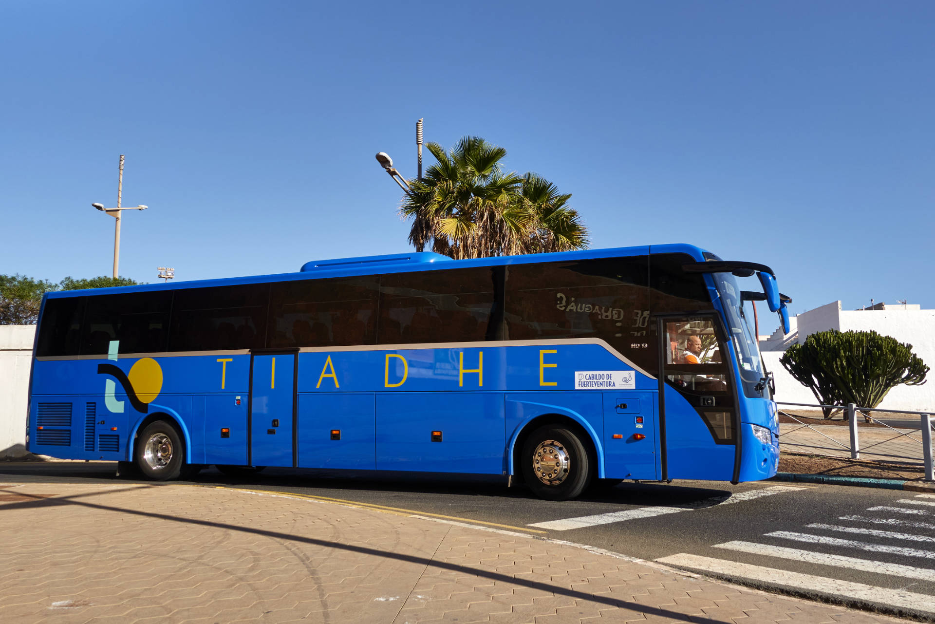 Öffentliches Busnetz Fuerteventura – das neue Design der TIADHE Busse seit 2023.